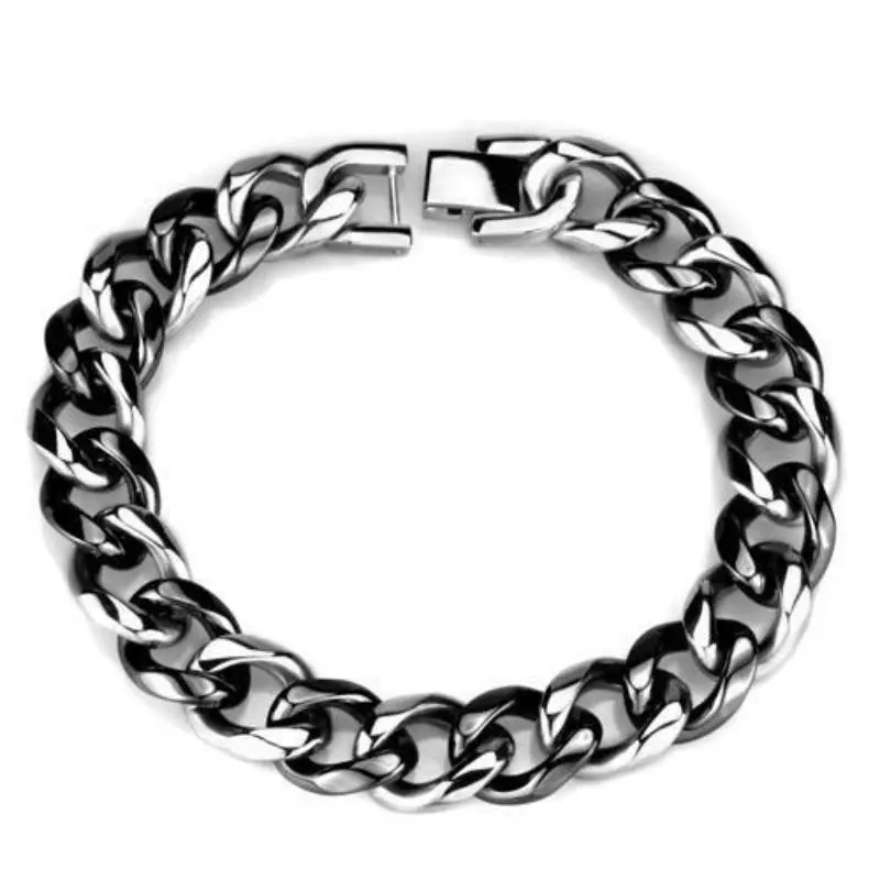 High Polished (No Plating) Stainless Steel Bracelet With Ceramic In Jet 1
