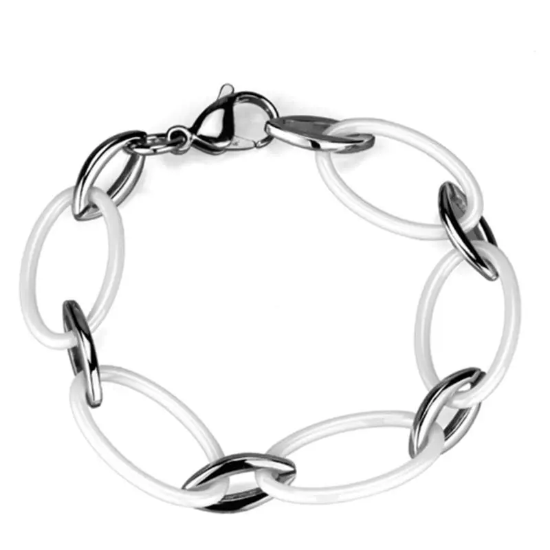 High Polished (No Plating) Stainless Steel Bracelet With Ceramic In White 1