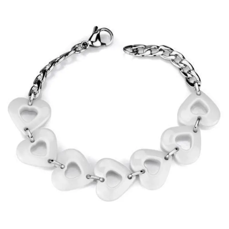 High Polished (No Plating) Stainless Steel Bracelet With Ceramic In White 1