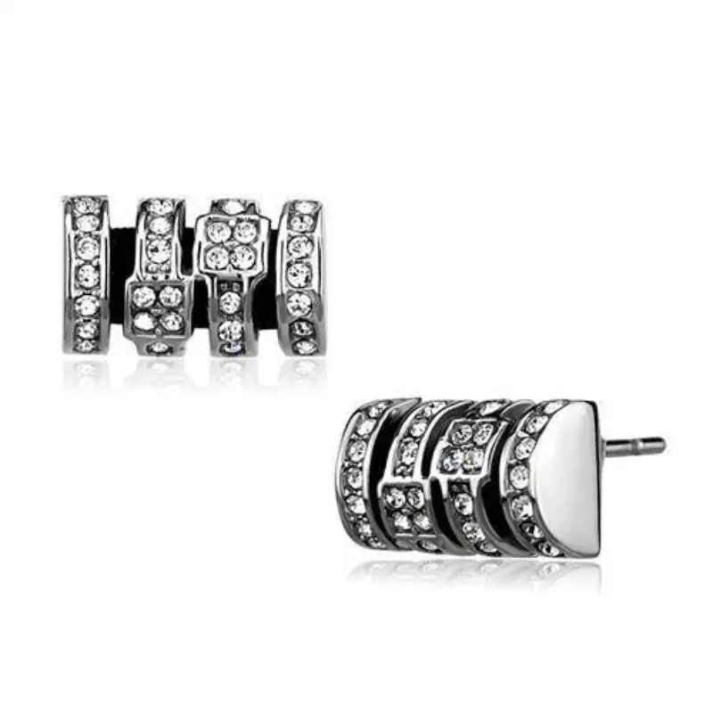 High Polished (No Plating) Stainless Steel Earrings With Top Grade Crystal In Clear 1