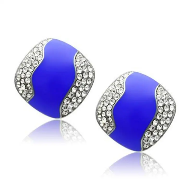 High Polished (No Plating) Stainless Steel Earrings With Top Grade Crystal In Clear 1