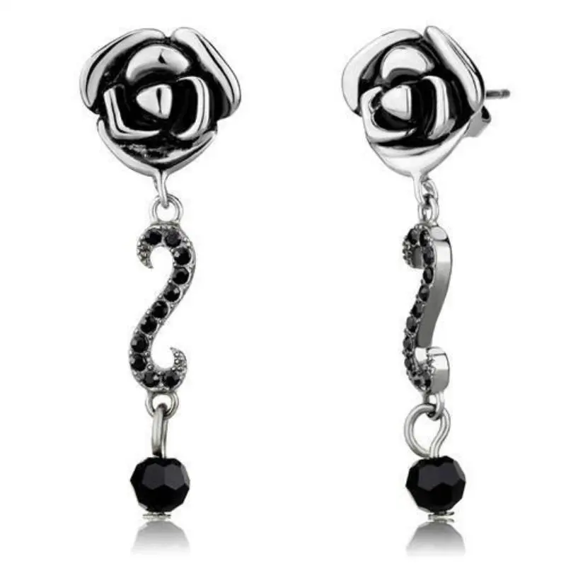 High Polished (No Plating) Stainless Steel Earrings With Top Grade Crystal In Jet 1