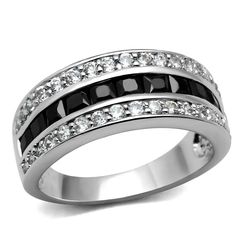 High Polished (No Plating) Stainless Steel Ring With Aaa Grade Cz In Black Diamond 1