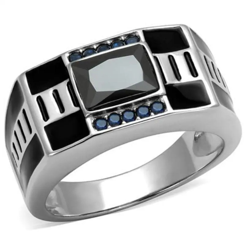 High Polished (No Plating) Stainless Steel Ring With Aaa Grade Cz In Black Diamond 1