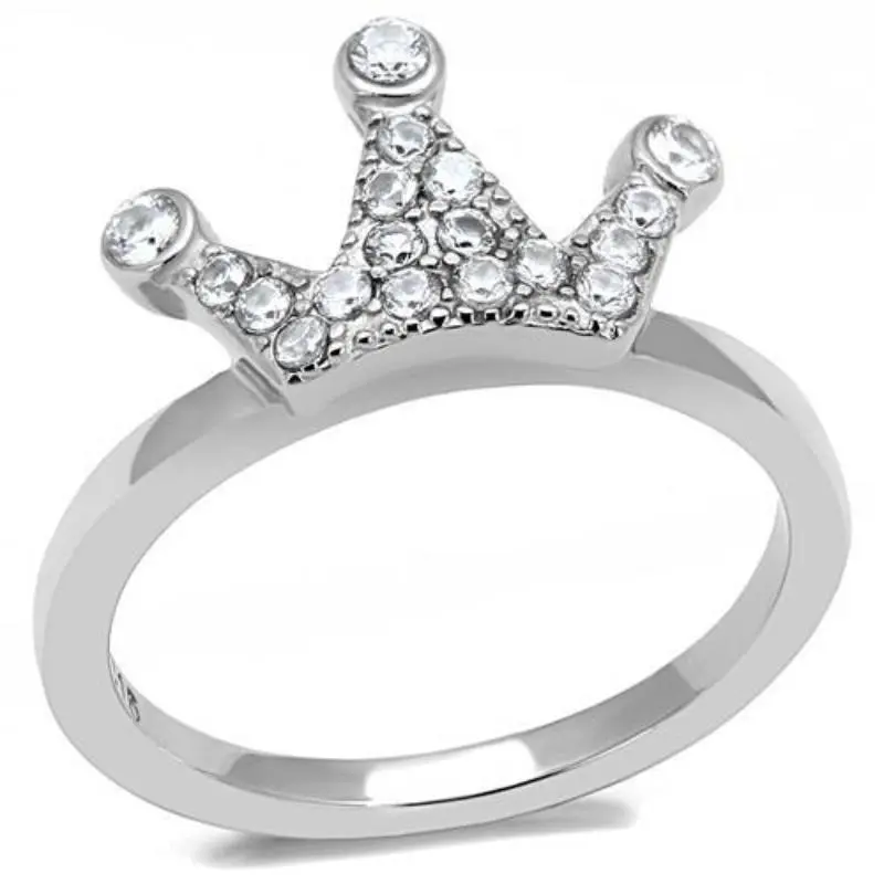 High Polished (No Plating) Stainless Steel Ring With Aaa Grade Cz In Clear 1