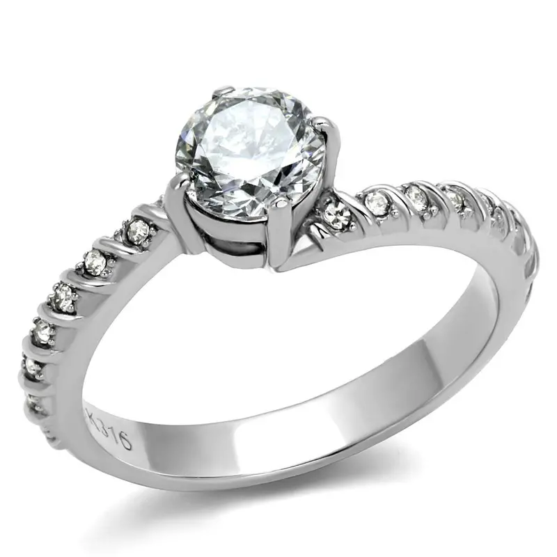 High Polished (No Plating) Stainless Steel Ring With Aaa Grade Cz In Clear 1