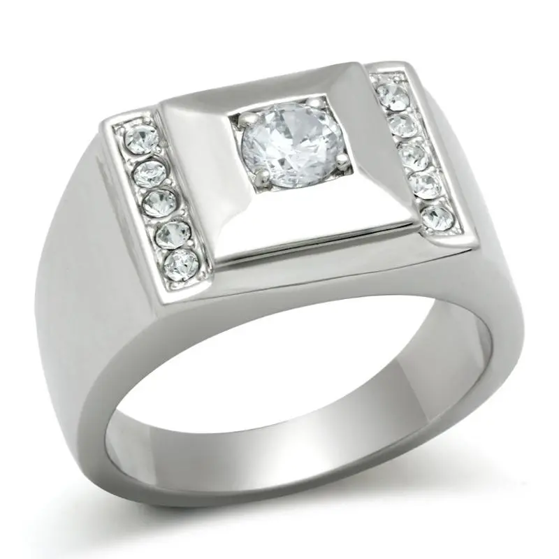 High Polished (No Plating) Stainless Steel Ring With Aaa Grade Cz In Clear 1