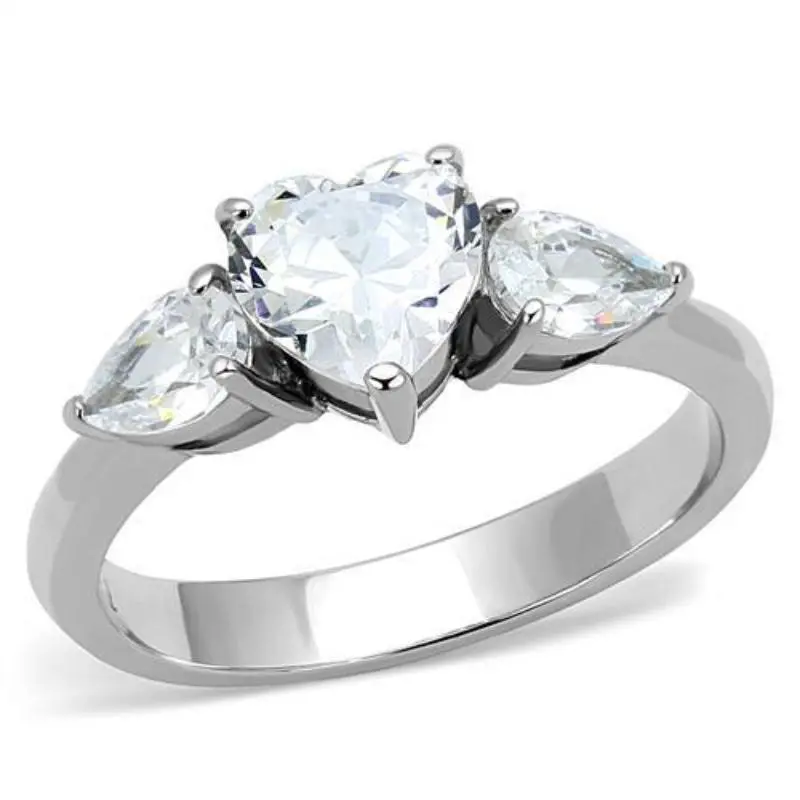 High Polished (No Plating) Stainless Steel Ring With Aaa Grade Cz In Clear 1
