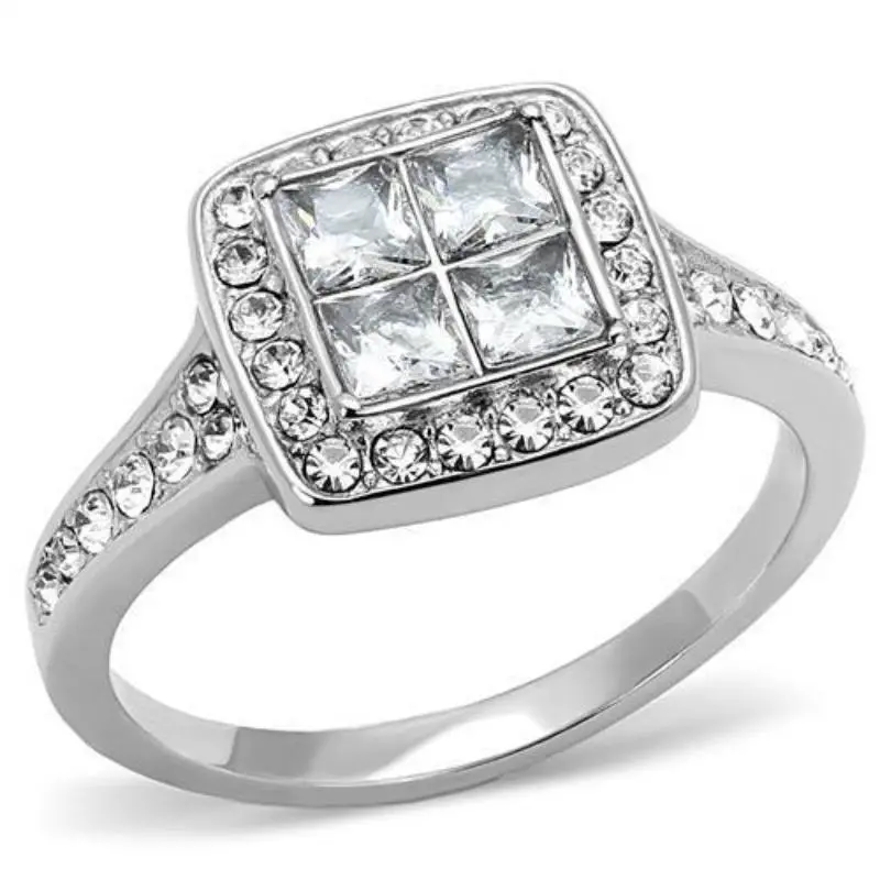 High Polished (No Plating) Stainless Steel Ring With Aaa Grade Cz In Clear 1