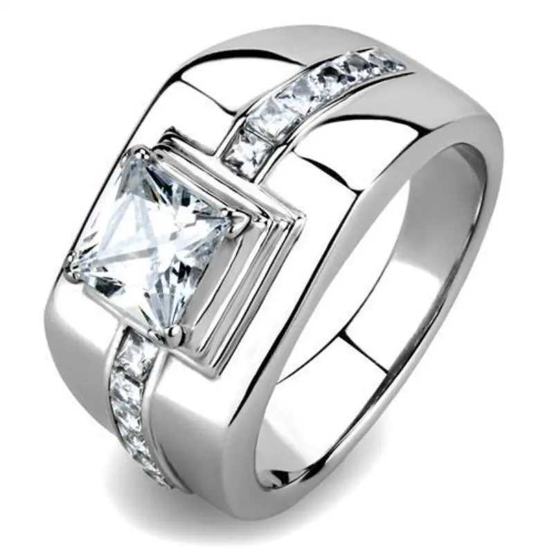 High Polished (No Plating) Stainless Steel Ring With Aaa Grade Cz In Clear 1