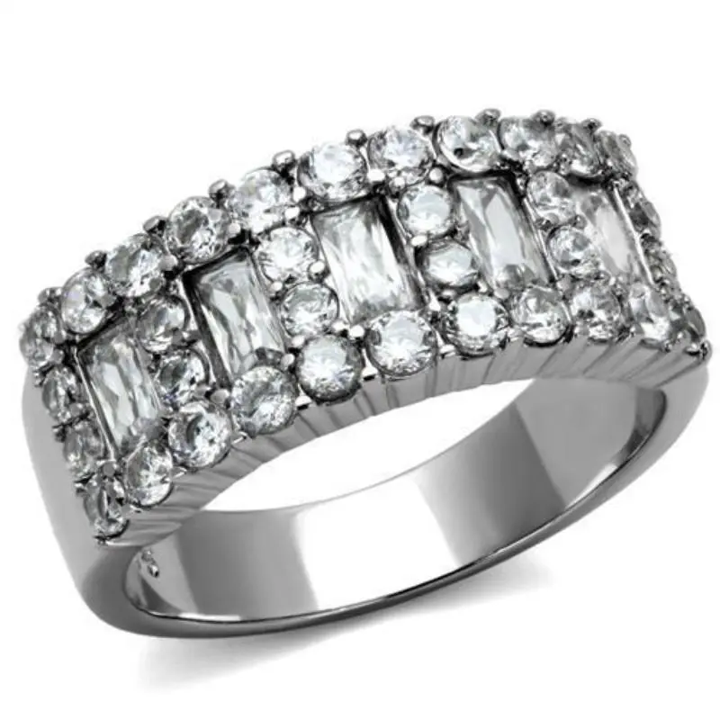 High Polished (No Plating) Stainless Steel Ring With Aaa Grade Cz In Clear 1
