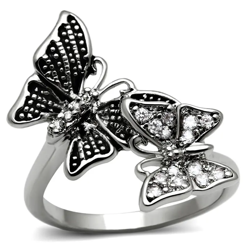 High Polished (No Plating) Stainless Steel Ring With Aaa Grade Cz In Clear 1