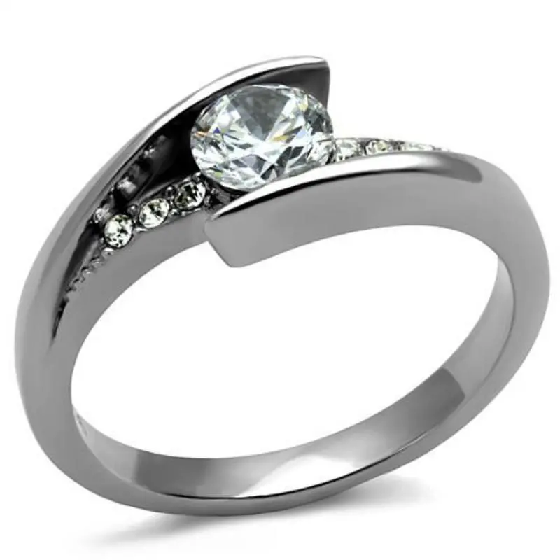 High Polished (No Plating) Stainless Steel Ring With Aaa Grade Cz In Clear 1