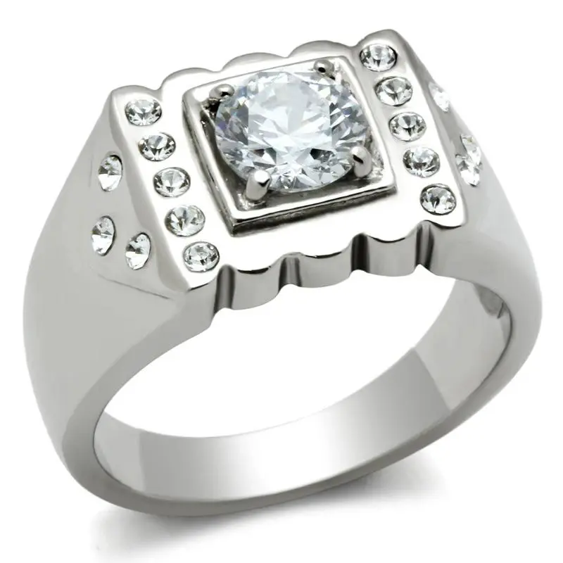 High Polished (No Plating) Stainless Steel Ring With Aaa Grade Cz In Clear 1