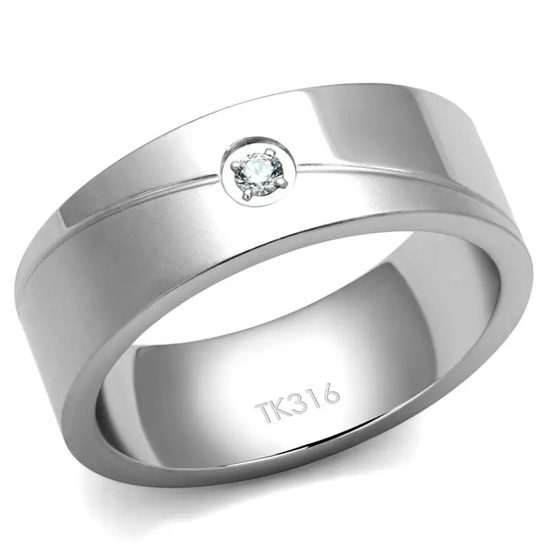 High Polished (No Plating) Stainless Steel Ring With Aaa Grade Cz In Clear 1