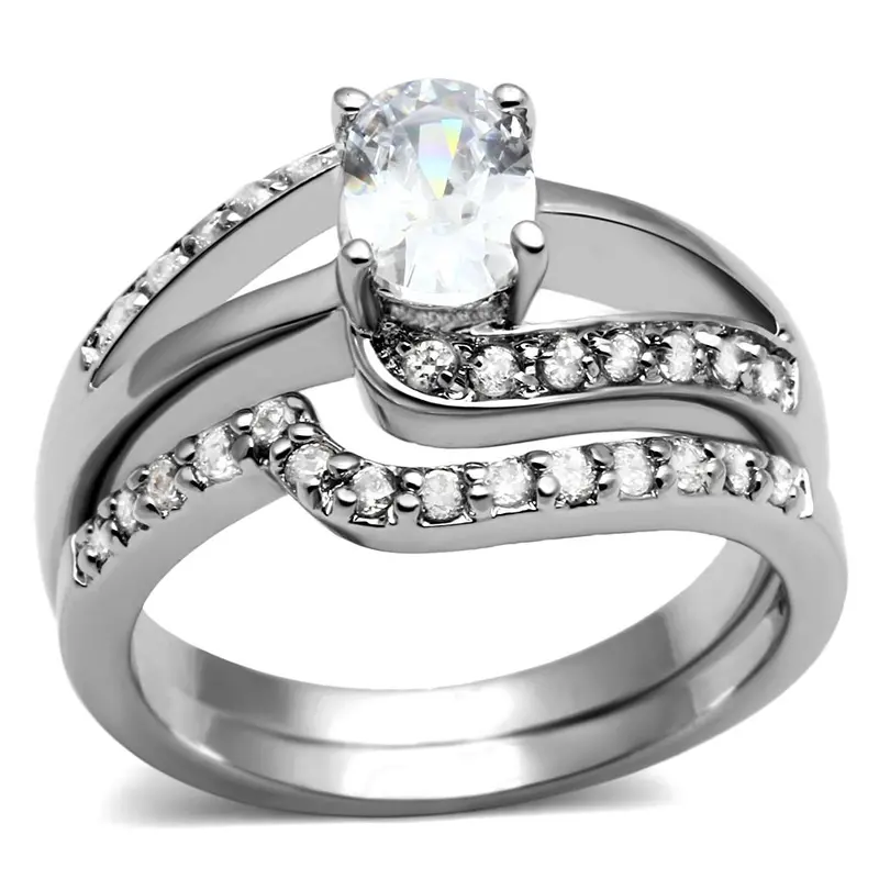 High Polished (No Plating) Stainless Steel Ring With Aaa Grade Cz In Clear 1