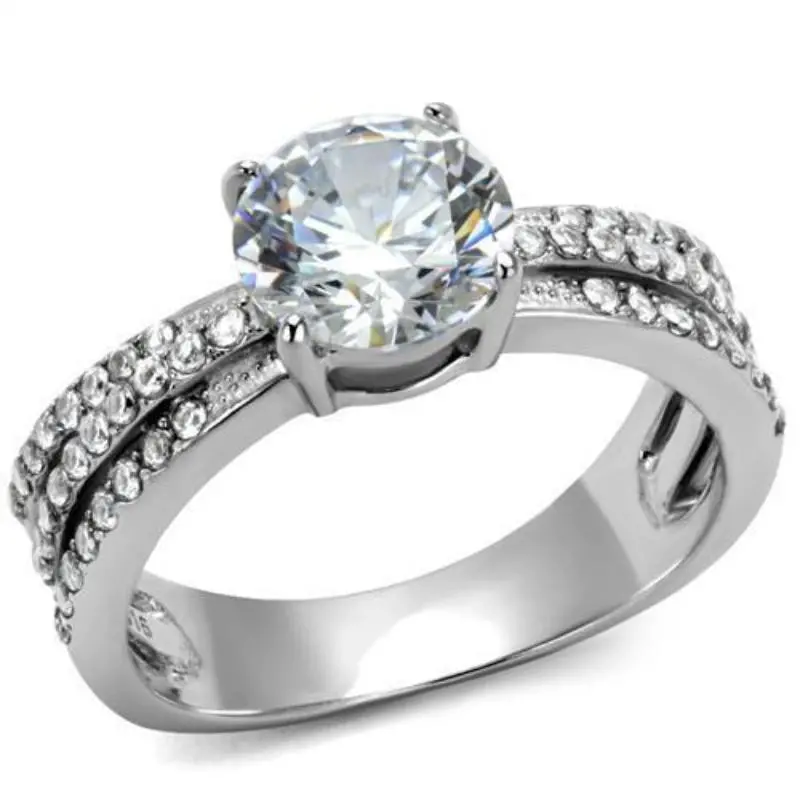 High Polished (No Plating) Stainless Steel Ring With Aaa Grade Cz In Clear 1