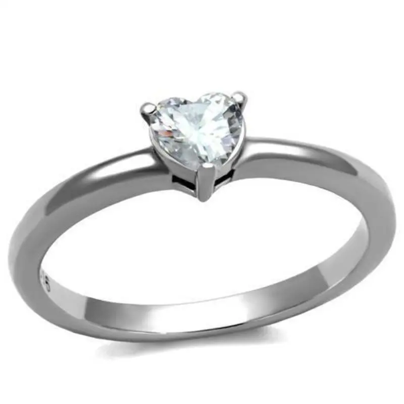 High Polished (No Plating) Stainless Steel Ring With Aaa Grade Cz In Clear 1