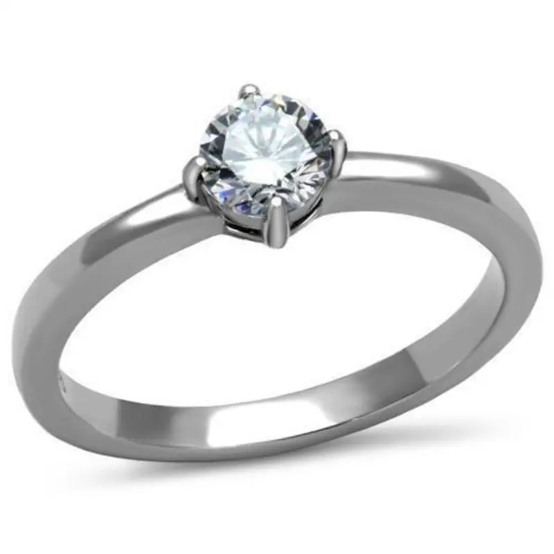 High Polished (No Plating) Stainless Steel Ring With Aaa Grade Cz In Clear 1