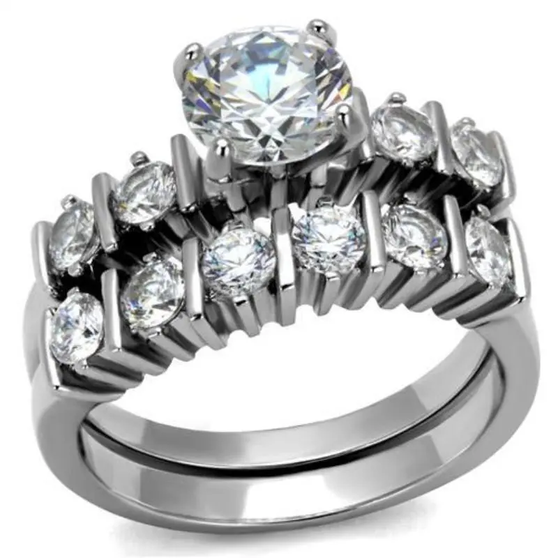 High Polished (No Plating) Stainless Steel Ring With Aaa Grade Cz In Clear 1