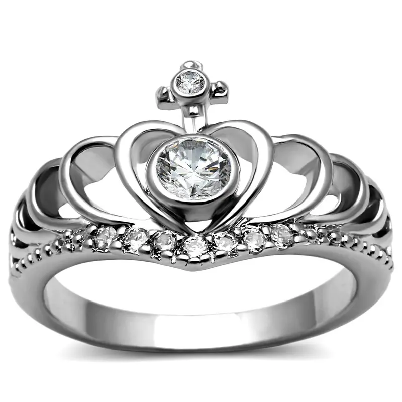 High Polished (No Plating) Stainless Steel Ring With Aaa Grade Cz In Clear 1