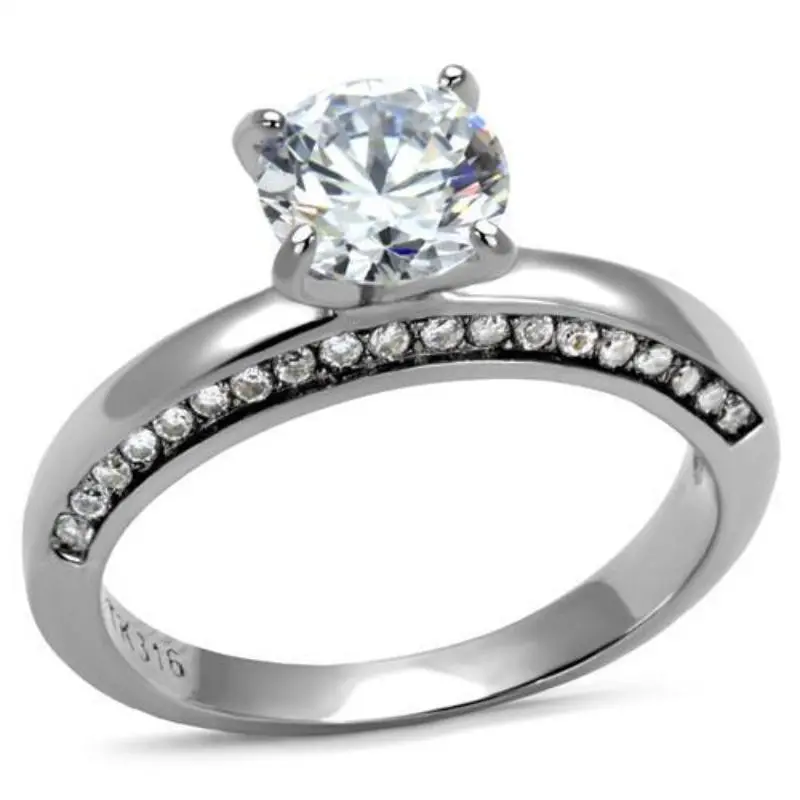 High Polished (No Plating) Stainless Steel Ring With Aaa Grade Cz In Clear 1