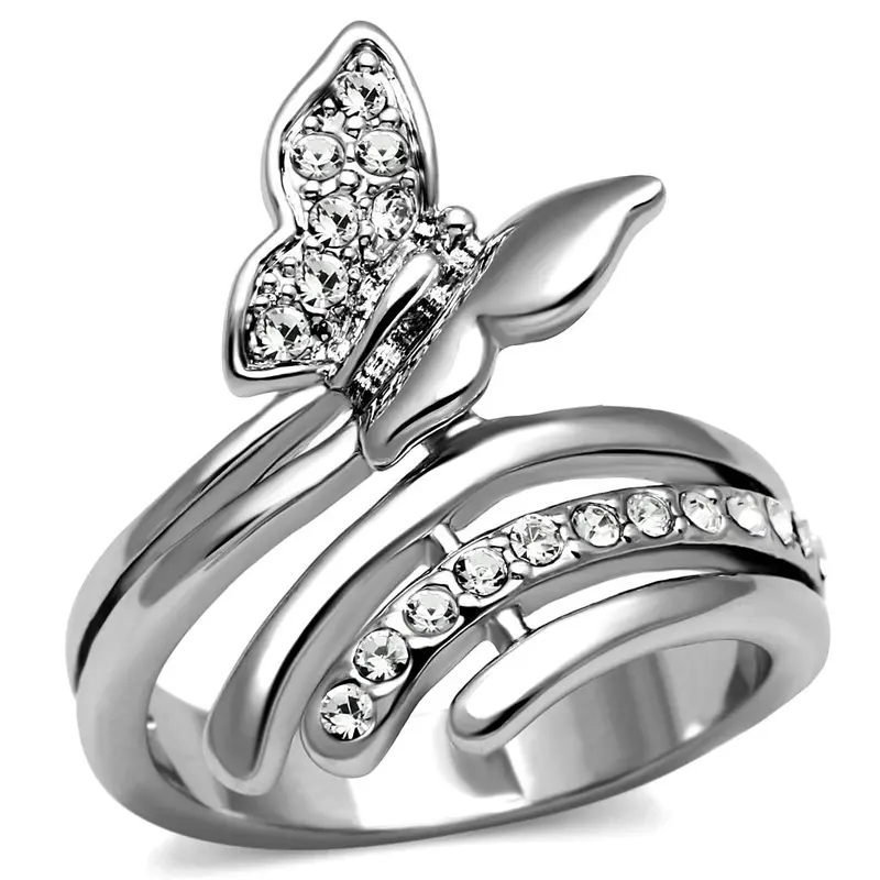 High Polished (No Plating) Stainless Steel Ring With Aaa Grade Cz In Clear 1