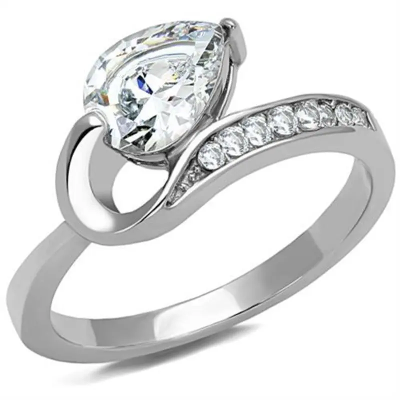 High Polished (No Plating) Stainless Steel Ring With Aaa Grade Cz In Clear 1