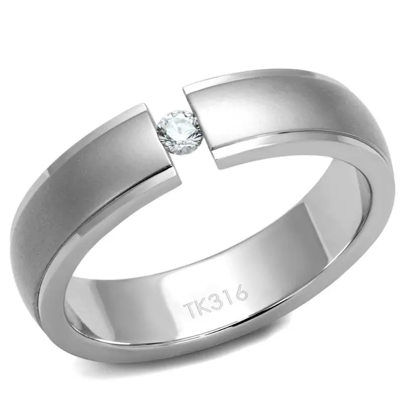 High Polished (No Plating) Stainless Steel Ring With Aaa Grade Cz In Clear 1