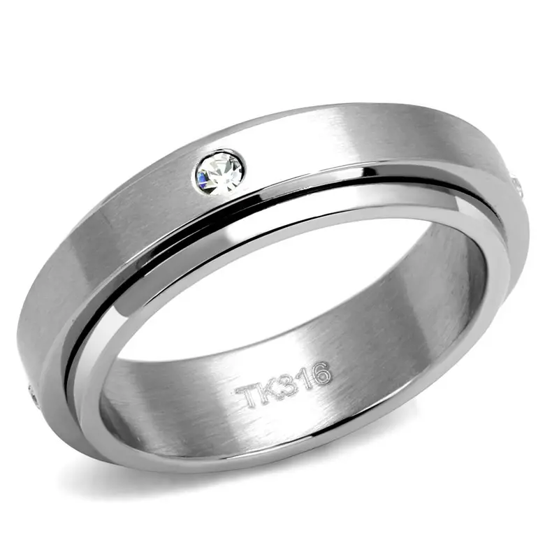 High Polished (No Plating) Stainless Steel Ring With Aaa Grade Cz In Clear 1