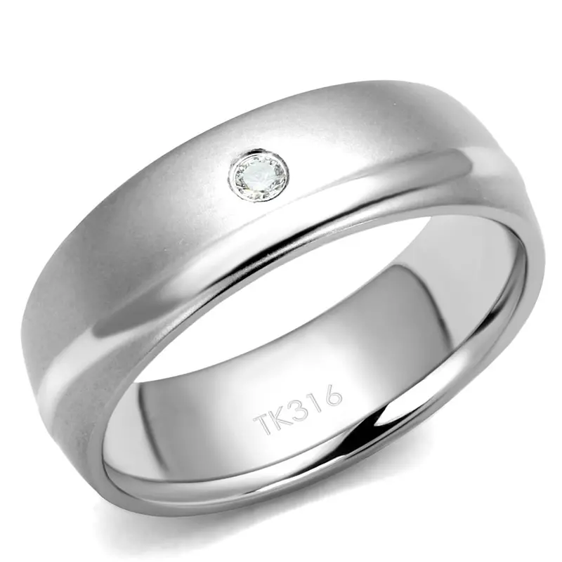 High Polished (No Plating) Stainless Steel Ring With Aaa Grade Cz In Clear 1