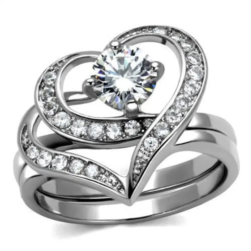 High Polished (No Plating) Stainless Steel Ring With Aaa Grade Cz In Clear 1