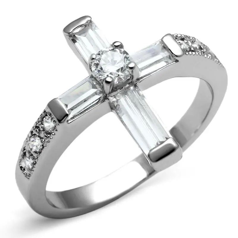 High Polished (No Plating) Stainless Steel Ring With Aaa Grade Cz In Clear 1