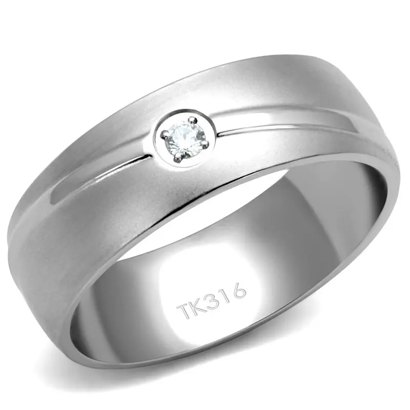 High Polished (No Plating) Stainless Steel Ring With Aaa Grade Cz In Clear 1
