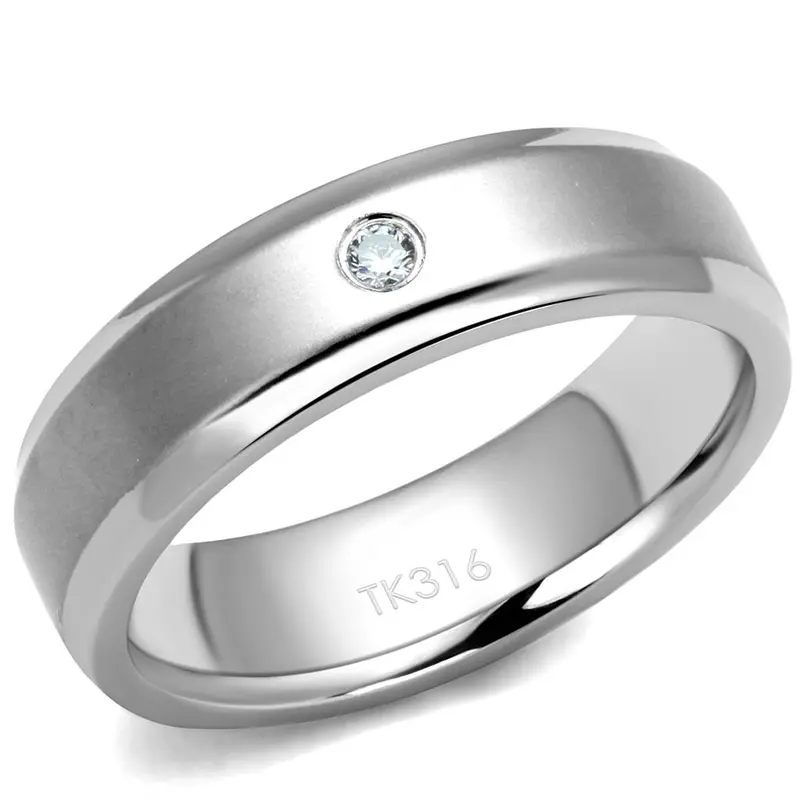 High Polished (No Plating) Stainless Steel Ring With Aaa Grade Cz In Clear 1