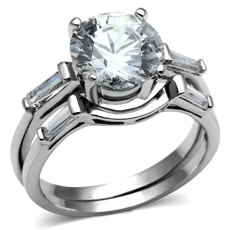 High Polished (No Plating) Stainless Steel Ring With Aaa Grade Cz In Clear 1