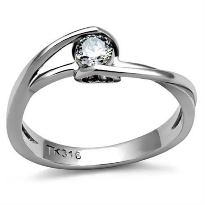 High Polished (No Plating) Stainless Steel Ring With Aaa Grade Cz In Clear 1