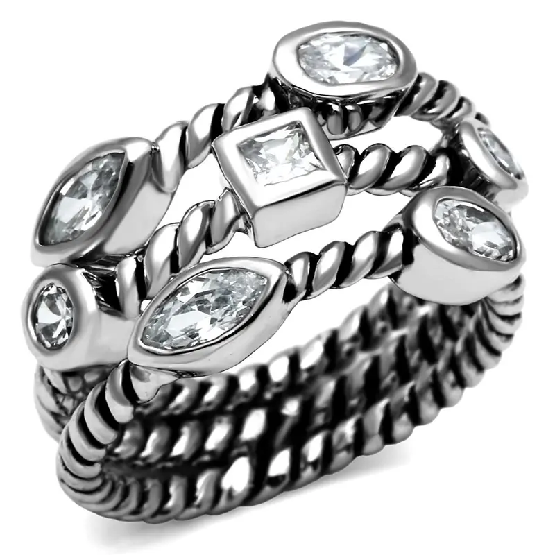 High Polished (No Plating) Stainless Steel Ring With Aaa Grade Cz In Clear 1