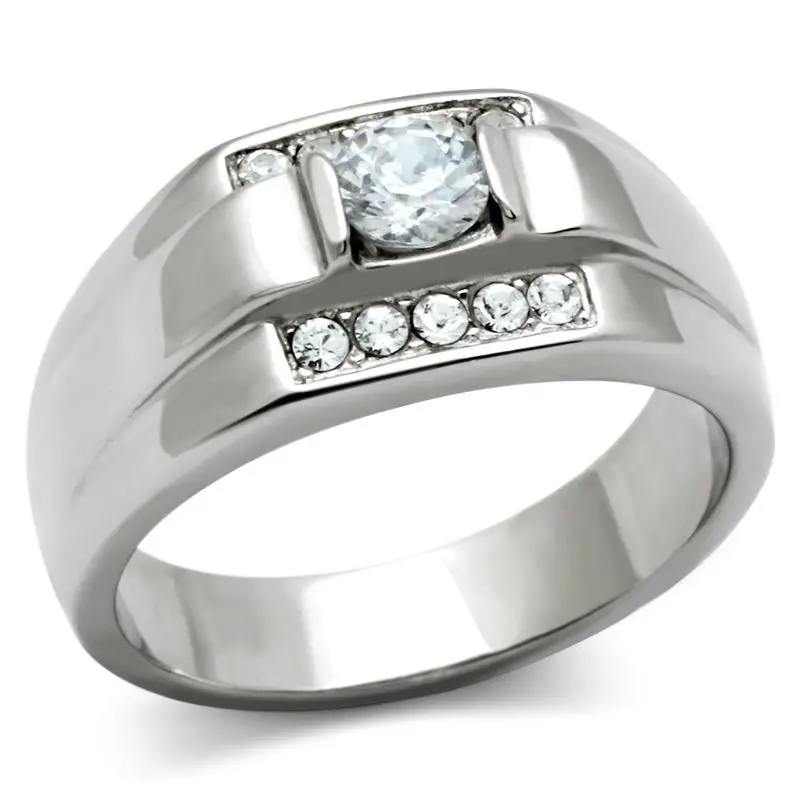 High Polished (No Plating) Stainless Steel Ring With Aaa Grade Cz In Clear 1