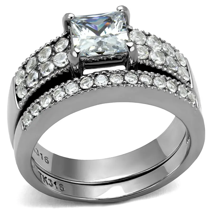 High Polished (No Plating) Stainless Steel Ring With Aaa Grade Cz In Clear 1