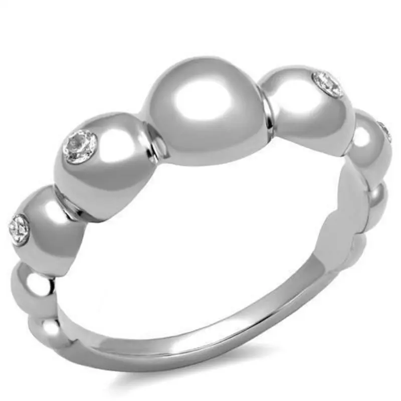 High Polished (No Plating) Stainless Steel Ring With Aaa Grade Cz In Clear 1