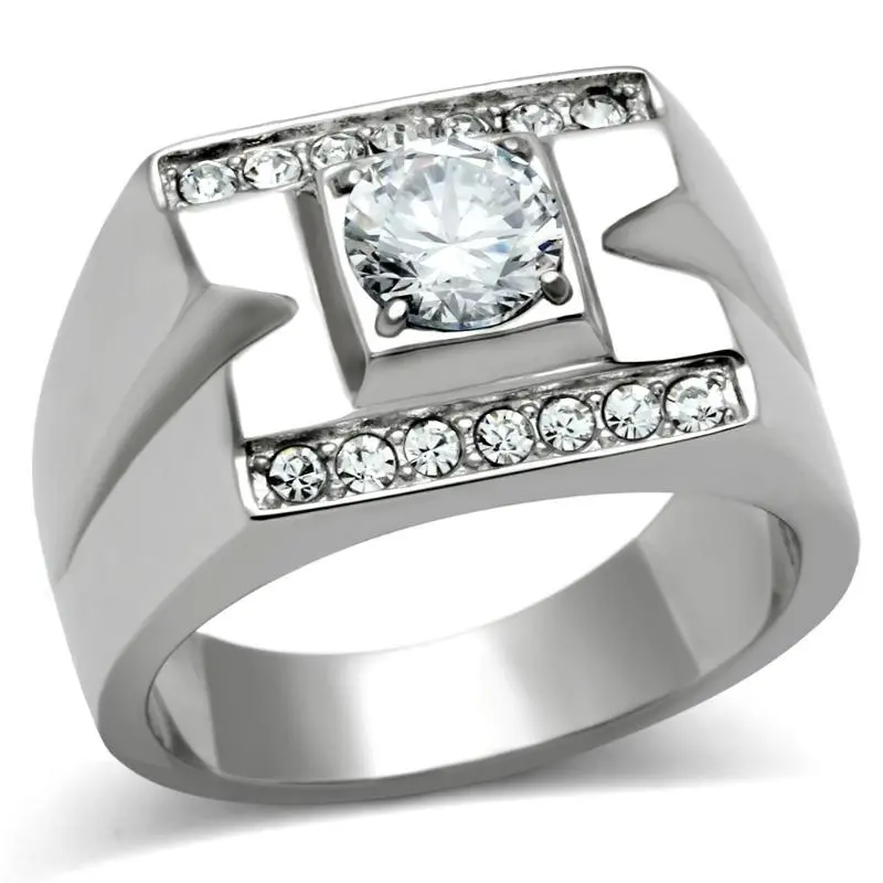 High Polished (No Plating) Stainless Steel Ring With Aaa Grade Cz In Clear 1