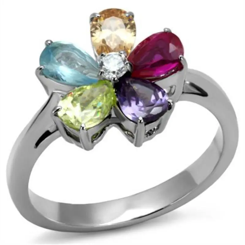 High Polished (No Plating) Stainless Steel Ring With Aaa Grade Cz In Multi Color 1