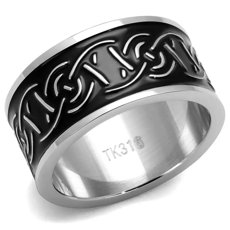 High Polished (No Plating) Stainless Steel Ring With Epoxy In Jet 1