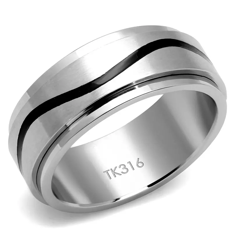 High Polished (No Plating) Stainless Steel Ring With Epoxy In Jet 1