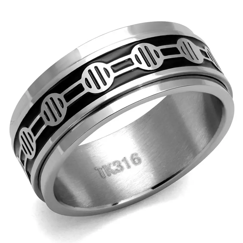 High Polished (No Plating) Stainless Steel Ring With Epoxy In Jet 1