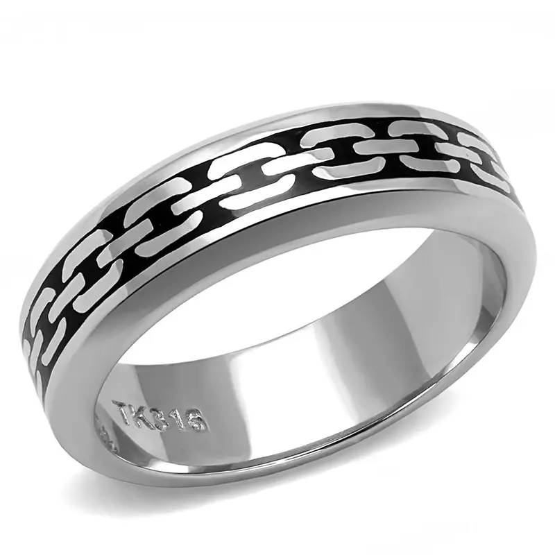 High Polished (No Plating) Stainless Steel Ring With Epoxy In Jet 1
