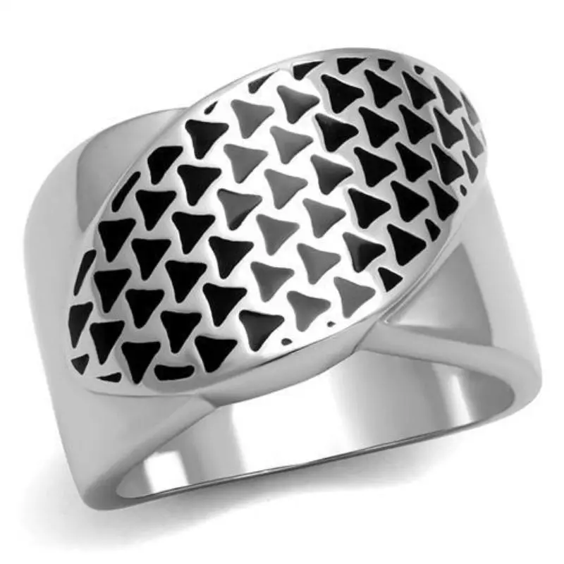 High Polished (No Plating) Stainless Steel Ring With Epoxy In Jet 1