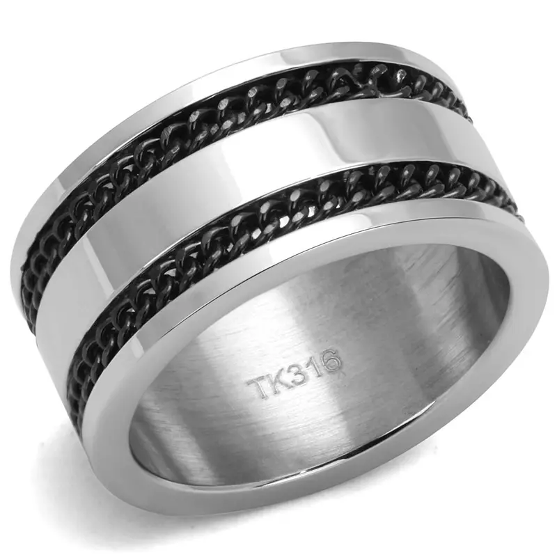 High Polished (No Plating) Stainless Steel Ring With Epoxy In Jet 1