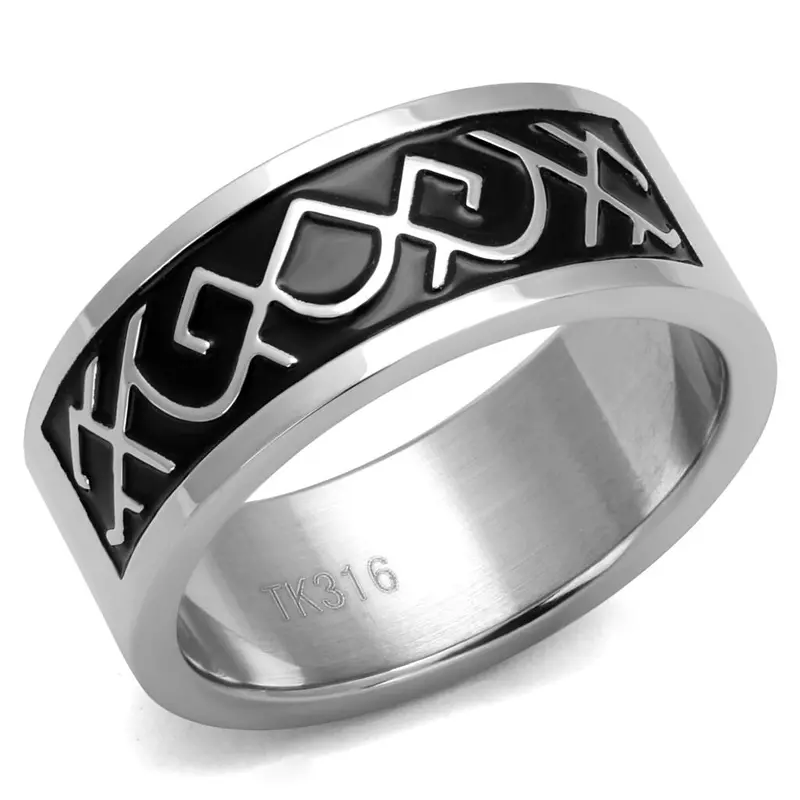 High Polished (No Plating) Stainless Steel Ring With Epoxy In Jet 1